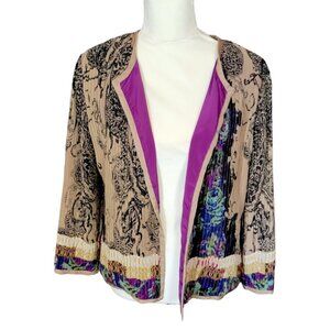 NWT Chico's Long Sleeve Purple Beige Paisley Pleated Jacket in Size 0 (4-6)…